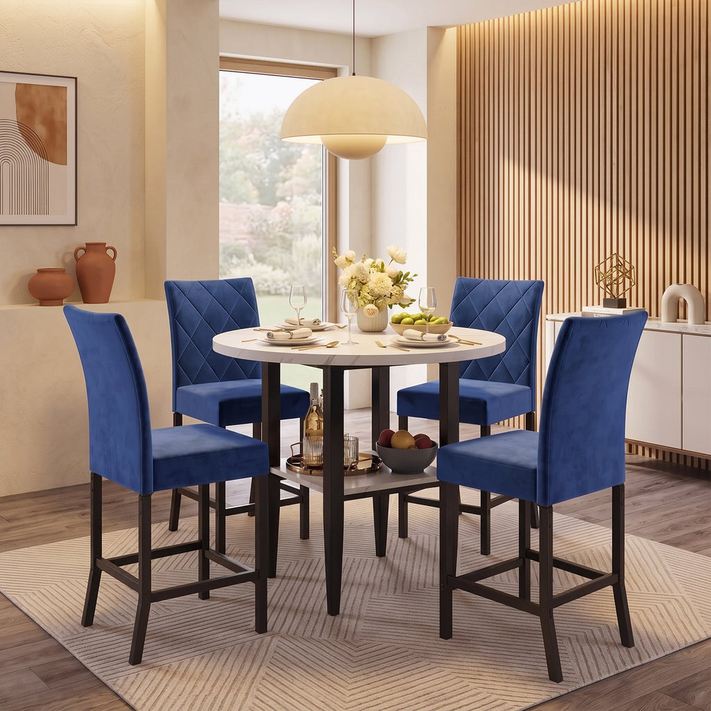 5-Piece Counter Height Dining Set with Marble Table