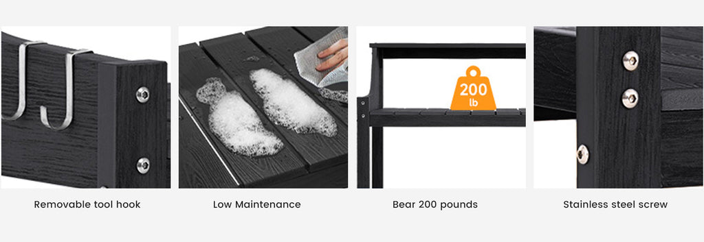 Outdoor HDPS Potting Bench with 4 Side Hooks