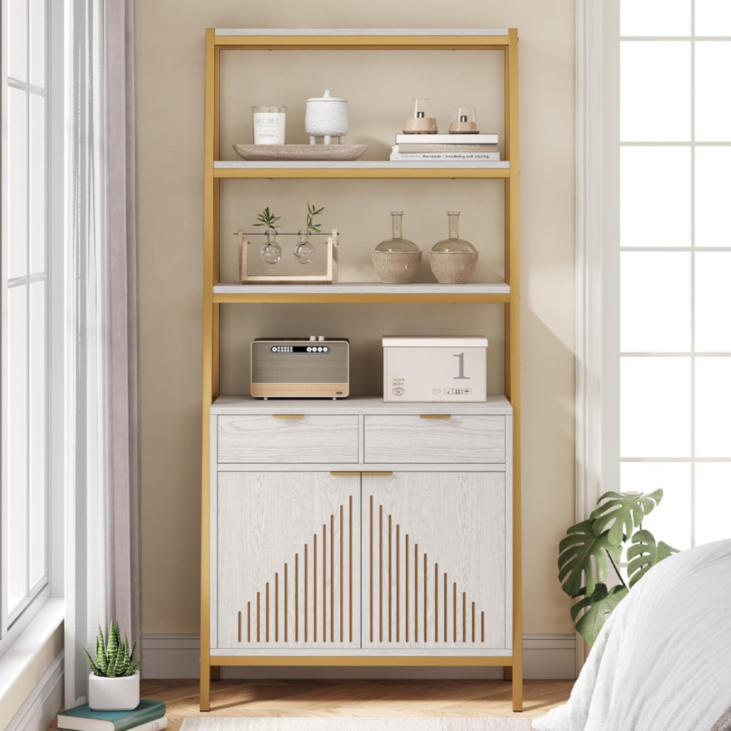 69 Inch 6-Tier Tall Bookcase with 2 File Drawers