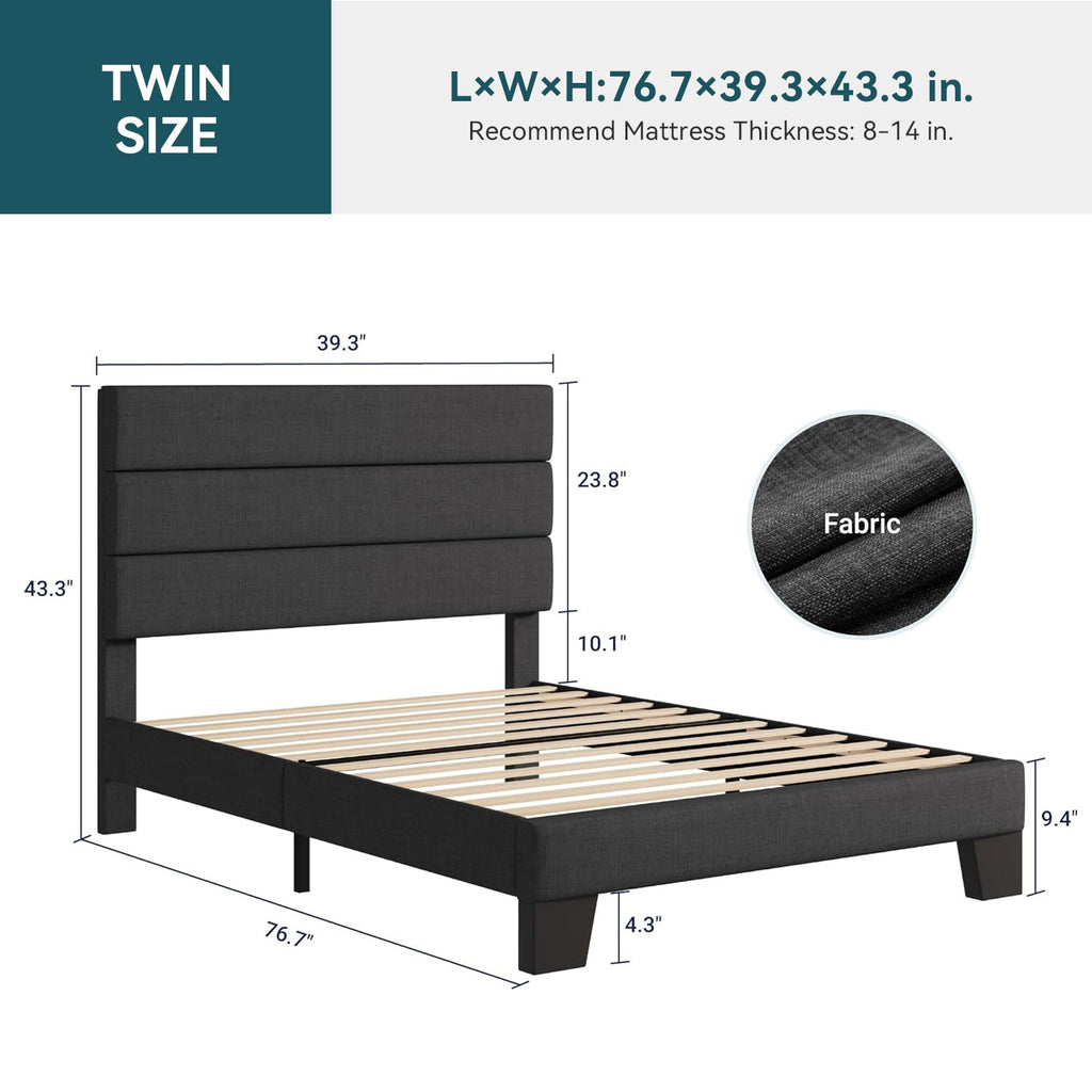 Twin Upholstered Platform Bed with Fabric Headboard