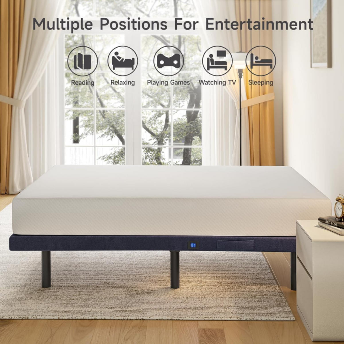 Adjustable Bed Frame with Wireless Remote and Massage