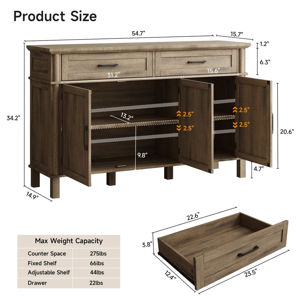 Wood Buffet Sideboard with 2 Drawers and 3 Doors