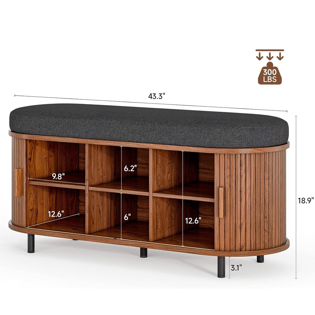 43-Inch Shoe Storage Bench with Cushion and Sliding Door