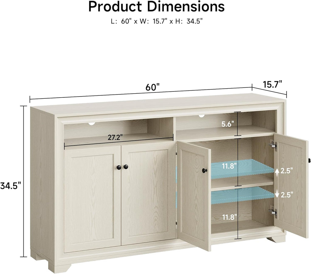 60 Inch Buffet Cabinet Sideboard with 4 Doors
