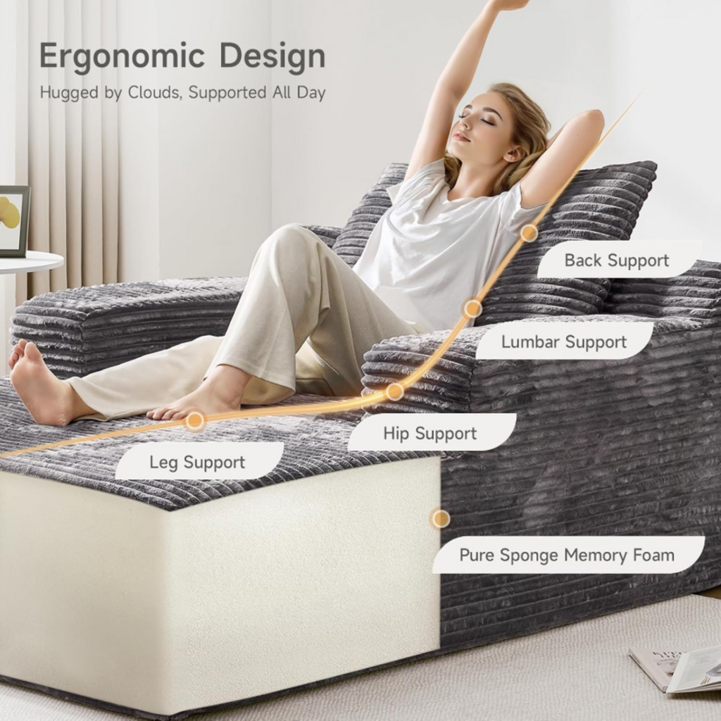 Oversized Corduroy Chaise Lounge Sleeper Chair
