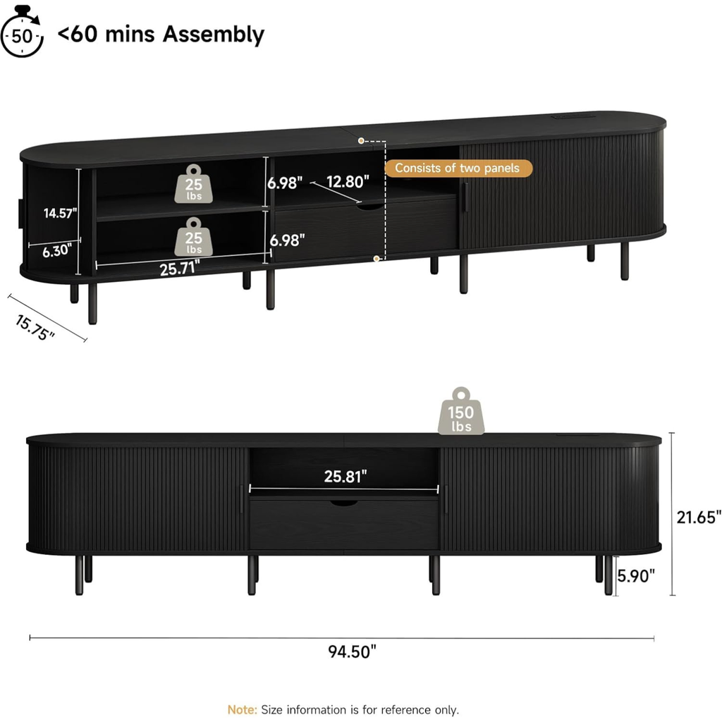 94 Inch TV Stand with Charging Station and Drawer
