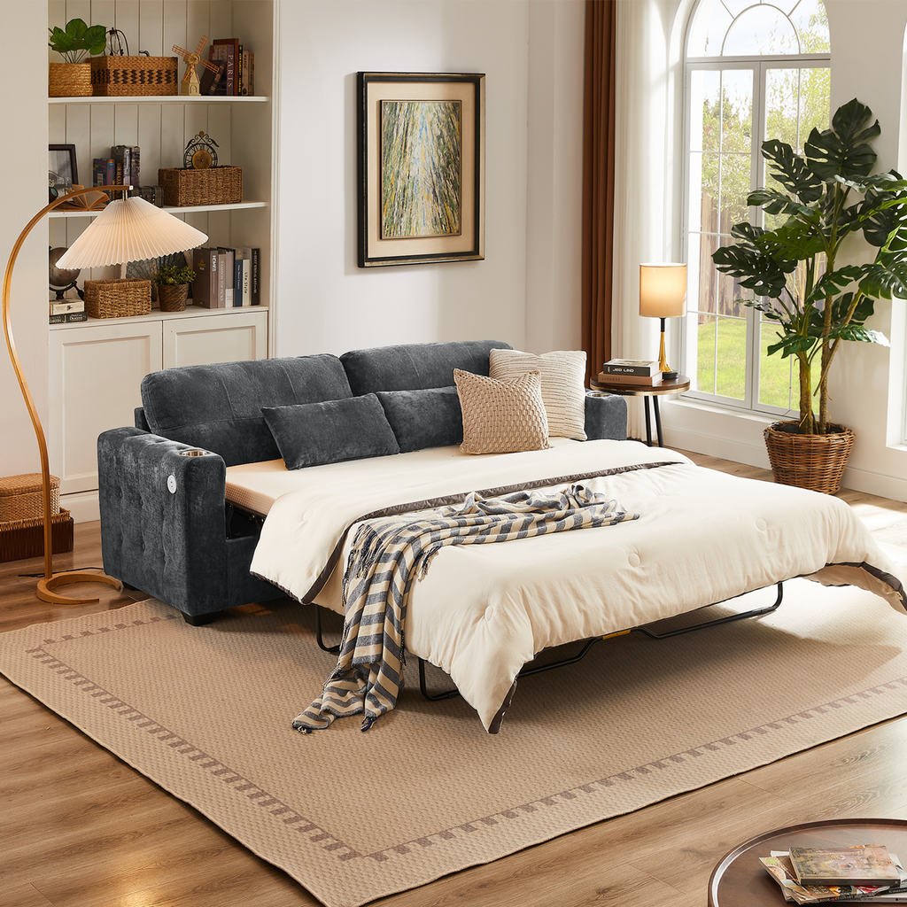 83-Inch Queen Pull-Out Sofa Bed with Memory Foam Mattress