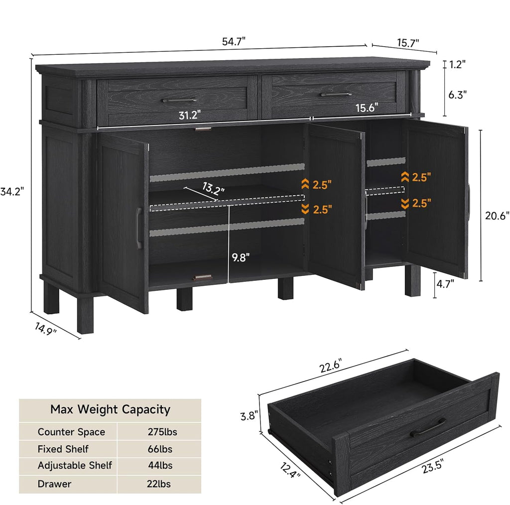 Wood Buffet Sideboard with 2 Drawers and 3 Doors