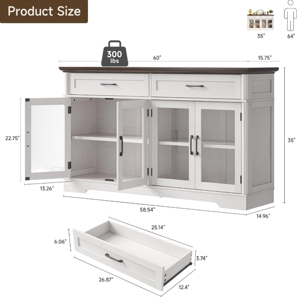 60 Inch Sideboard Buffet with 4 Doors and 2 Drawers