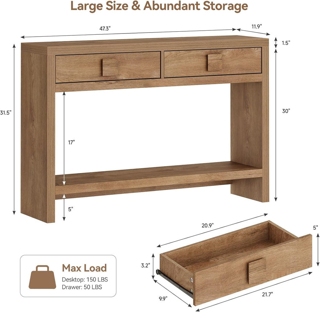47 Inch Narrow Console Table with Drawers