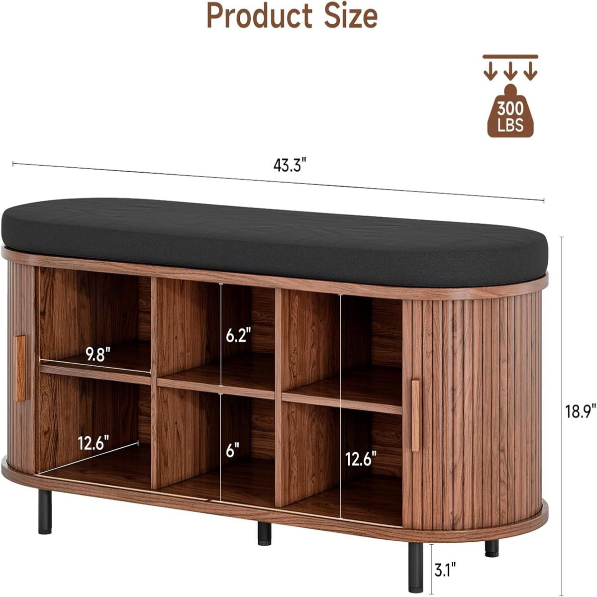 43-Inch Shoe Storage Bench with Cushion and Sliding Door