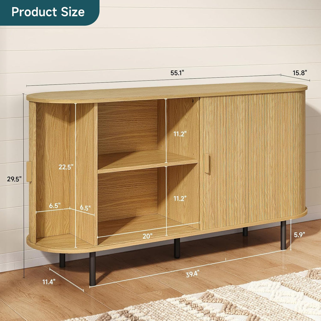 55 Inch Sideboard Buffet with Tambour Door