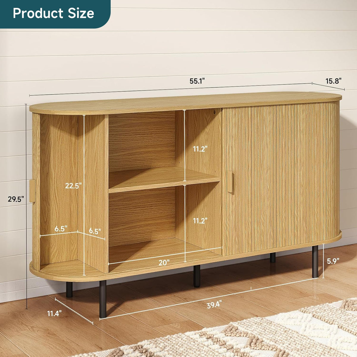 55 Inch Sideboard Buffet with Tambour Door