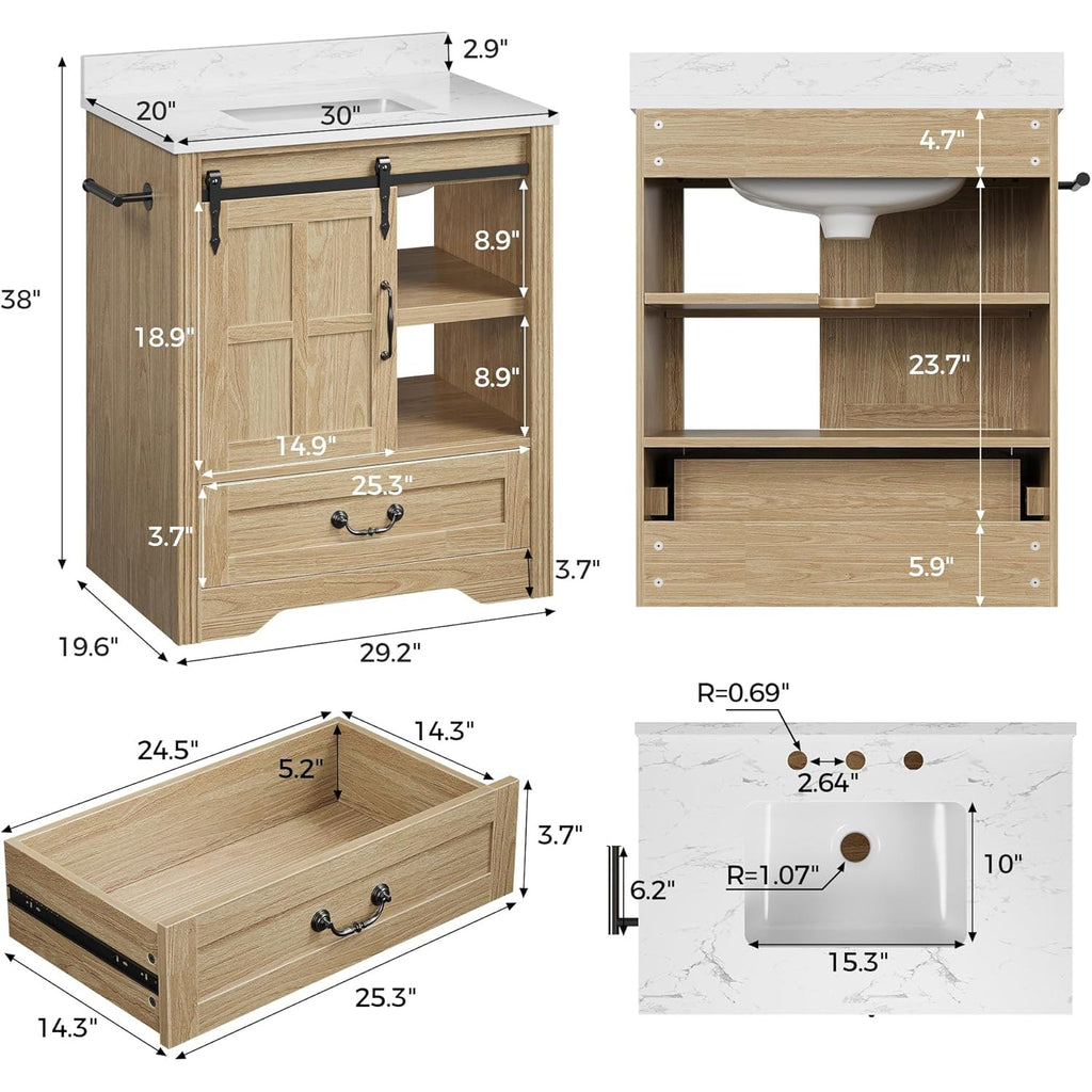 30 Inch Farmhouse Bathroom Vanity with Sink