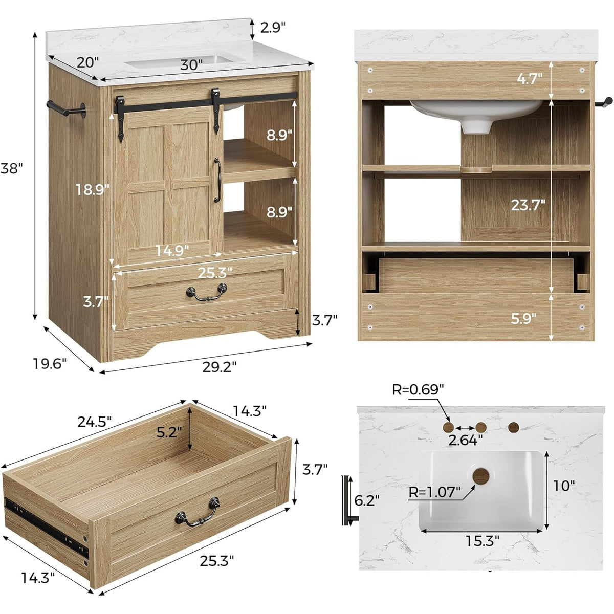 30 Inch Farmhouse Bathroom Vanity with Sink