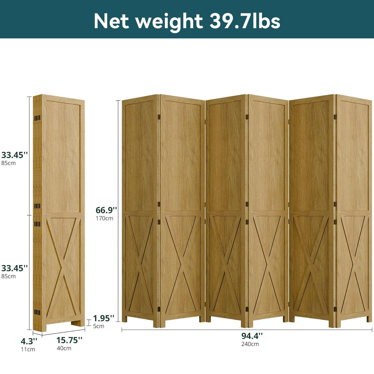 5.5 ft Solid Wood Folding Room Divider