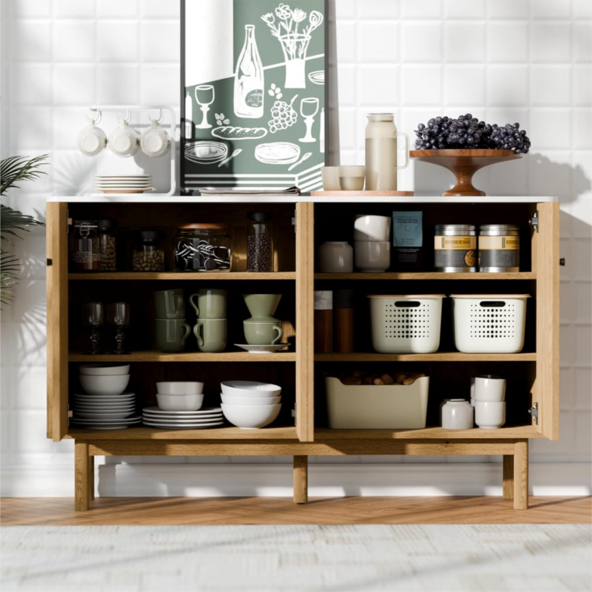Fluted Sideboard Buffet Credenza with 4 Doors
