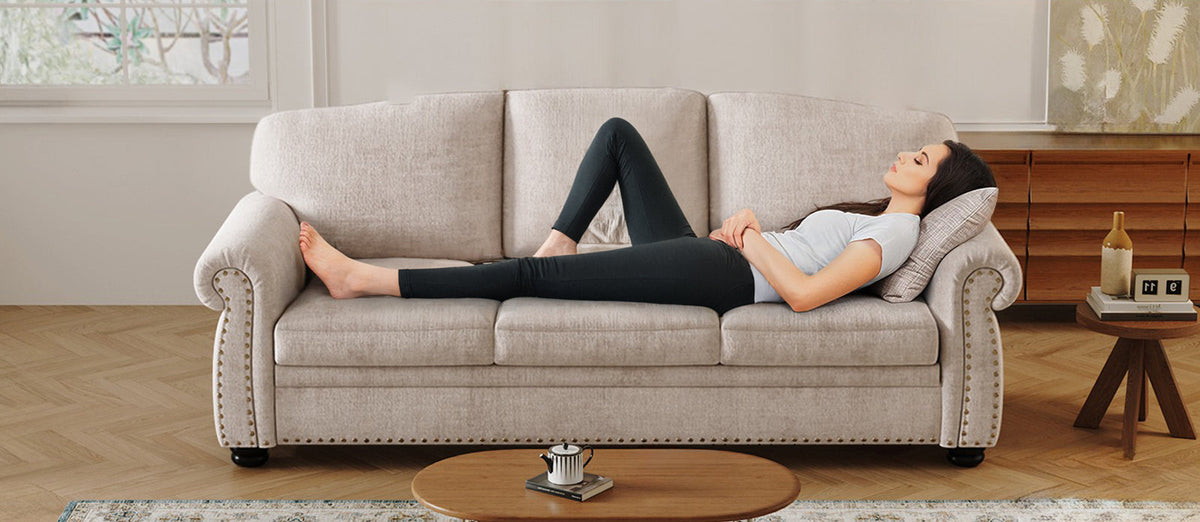 90 Inch 3-Seater Farmhouse Sofa with Nailhead Trim