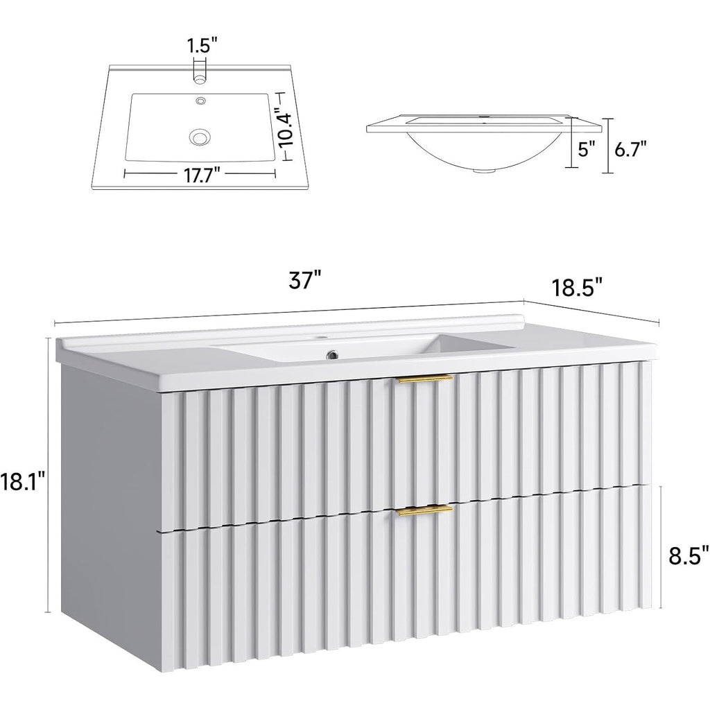 36 Inch Wall-Mounted Floating Bathroom Vanity