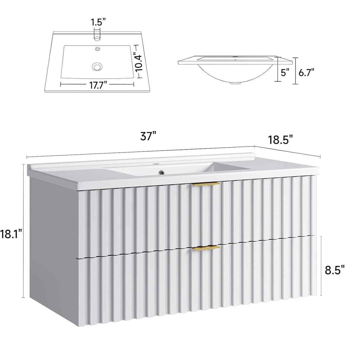 36 Inch Wall-Mounted Floating Bathroom Vanity