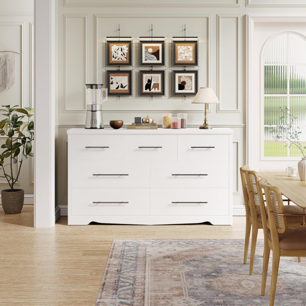 55 Inch 7 Drawer Dresser with Metal Handles