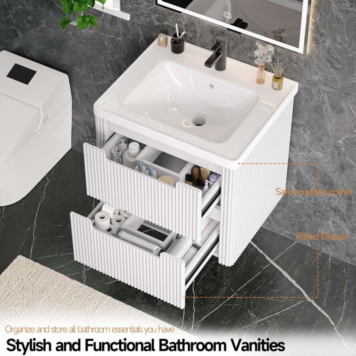 24-Inch Small Floating Bathroom Vanity with Sink