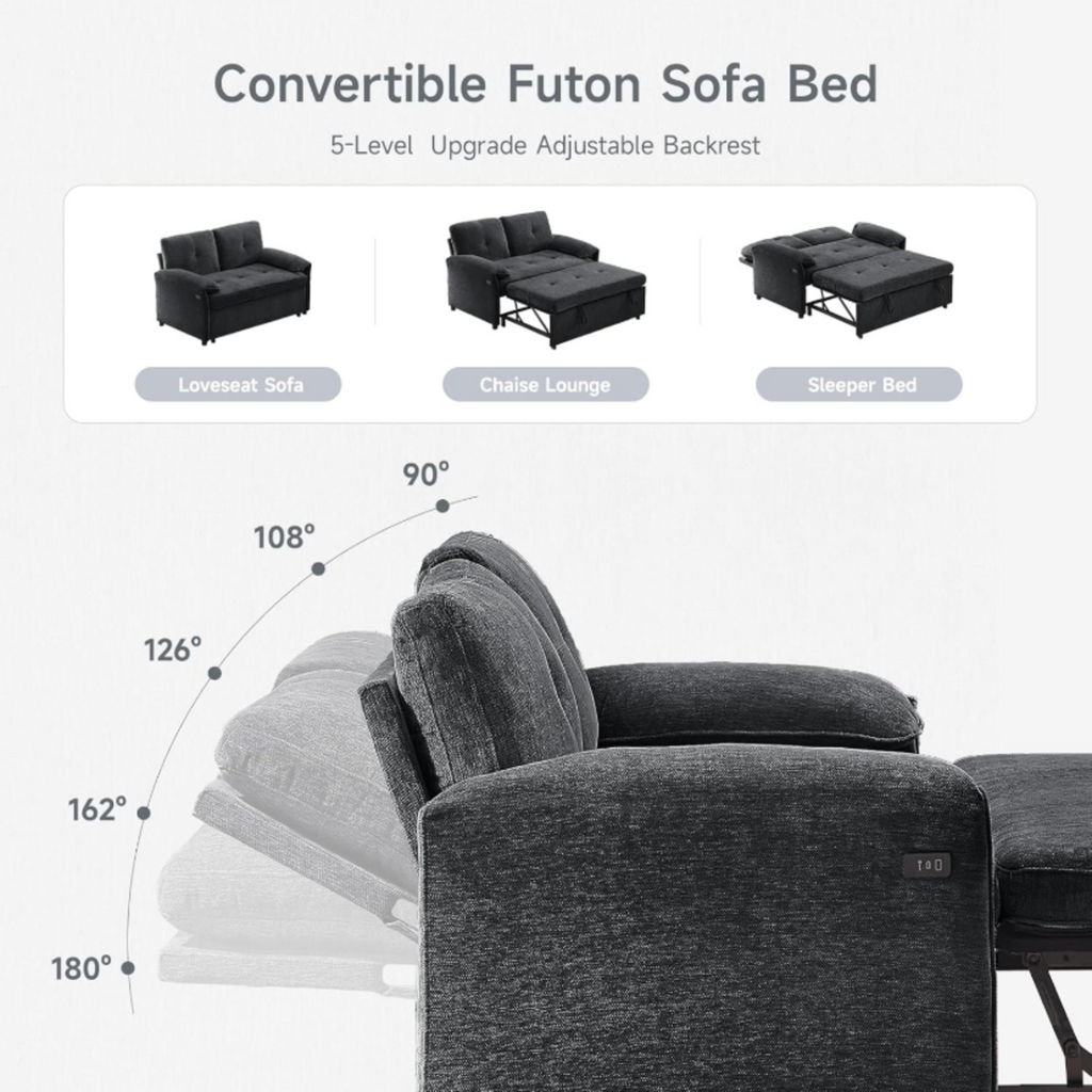 3-in-1 Convertible Chenille Sofa Bed with USB
