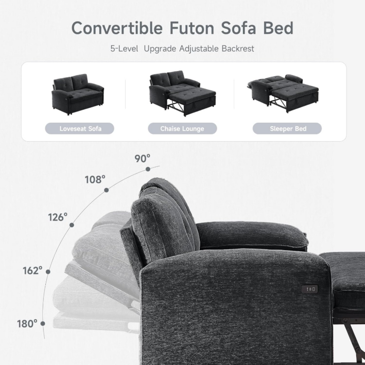 3-in-1 Convertible Chenille Sofa Bed with USB