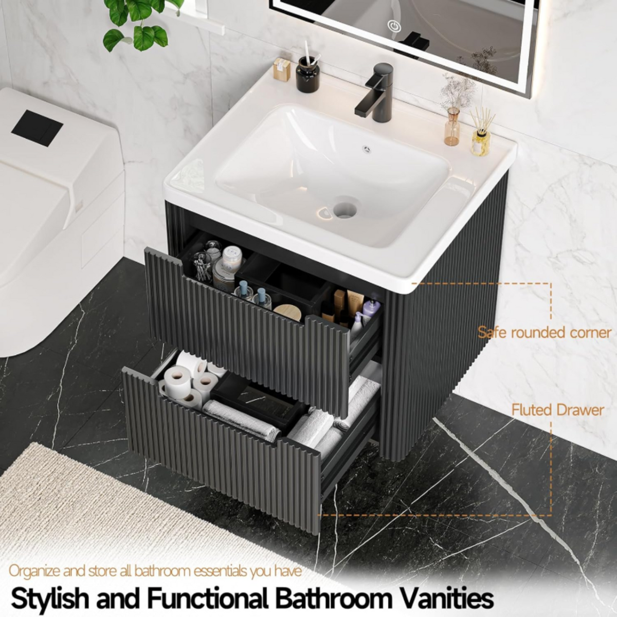 24-Inch Small Floating Bathroom Vanity with Sink