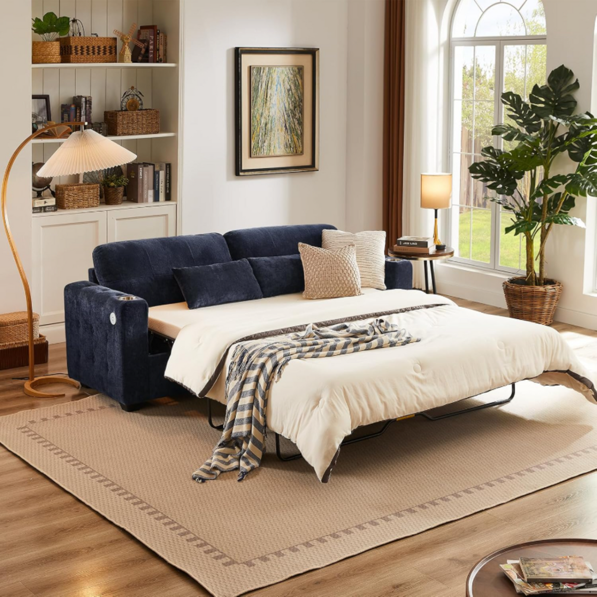 83-Inch Queen Pull-Out Sofa Bed with Memory Foam Mattress