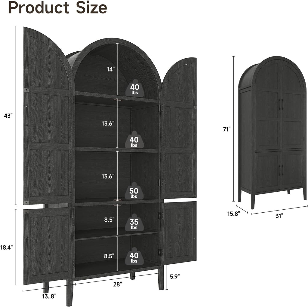 71 Inch Arched Kitchen Pantry Cabinet with Doors