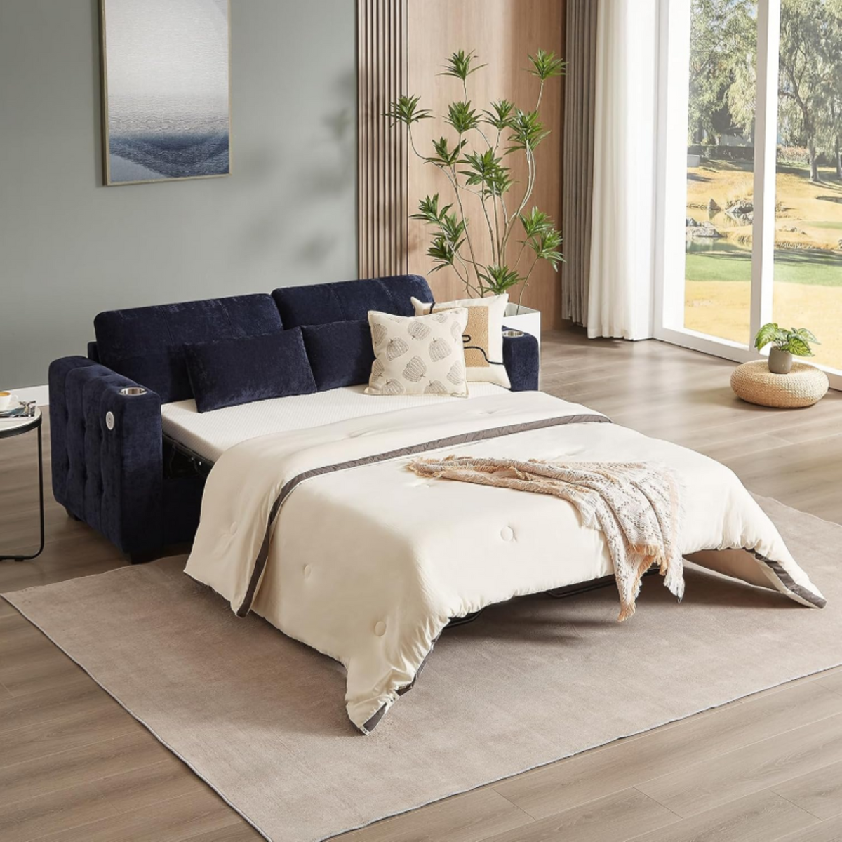 76-Inch Full Size Pull-Out Sofa Bed with USB Port