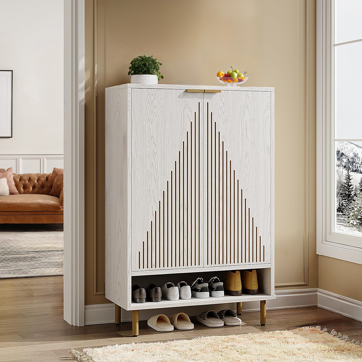 6-Tier Wooden Shoe Cabinet with Linear Doors