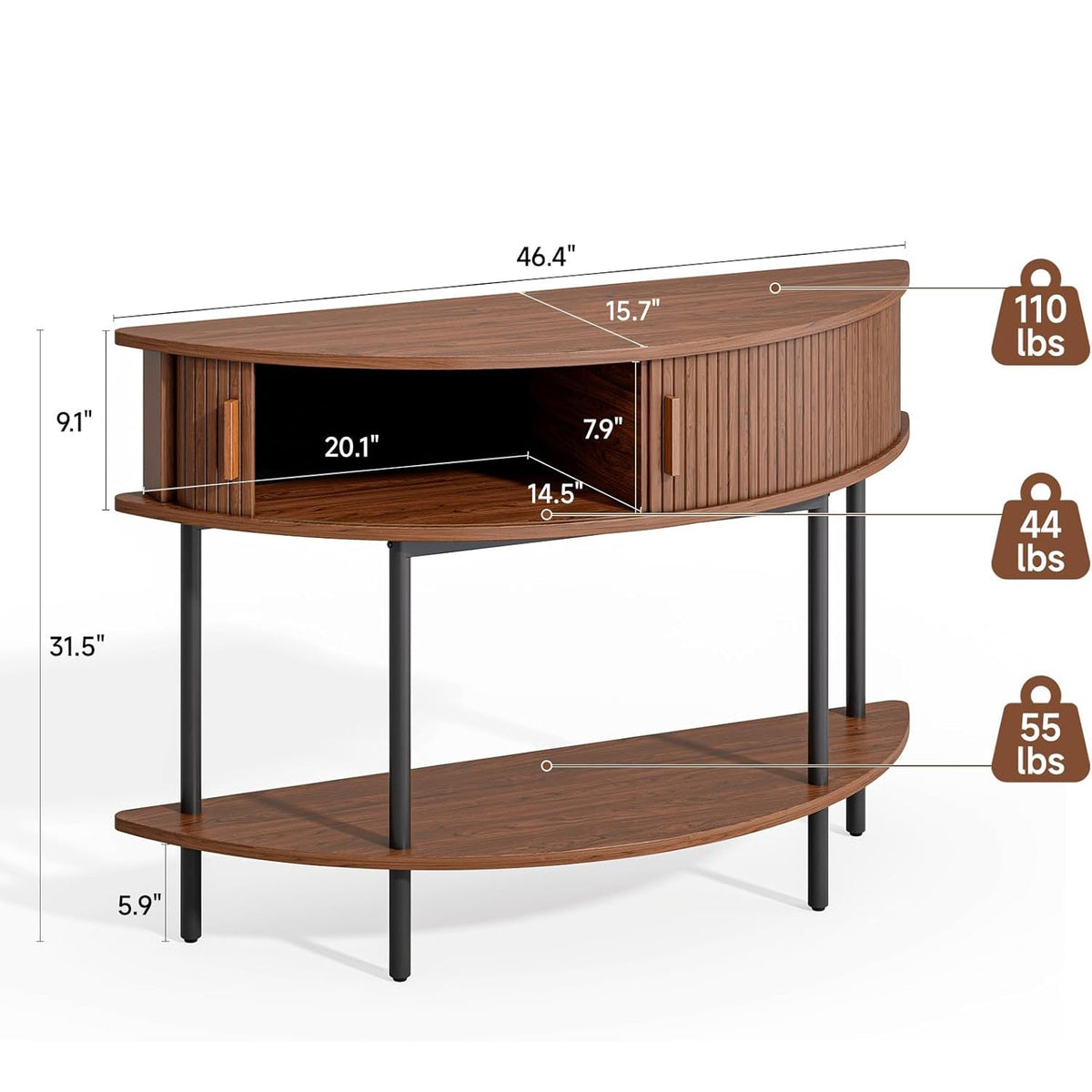 46 in Fluted Half Moon Console Table with Storage