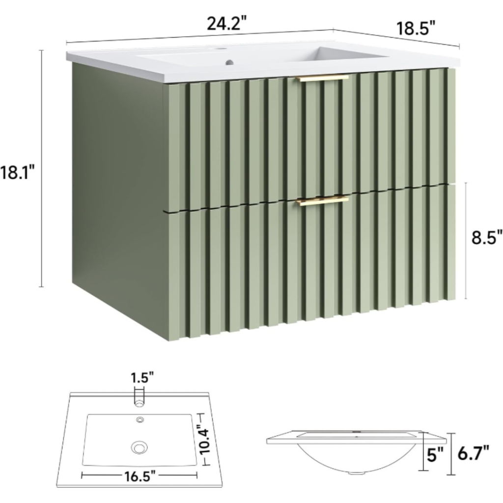 24 Inch Wall-Mounted Floating Bathroom Vanity