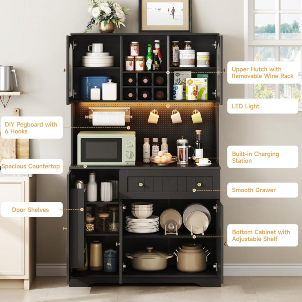 71 Inch Kitchen Pantry Cabinet with Microwave Stand