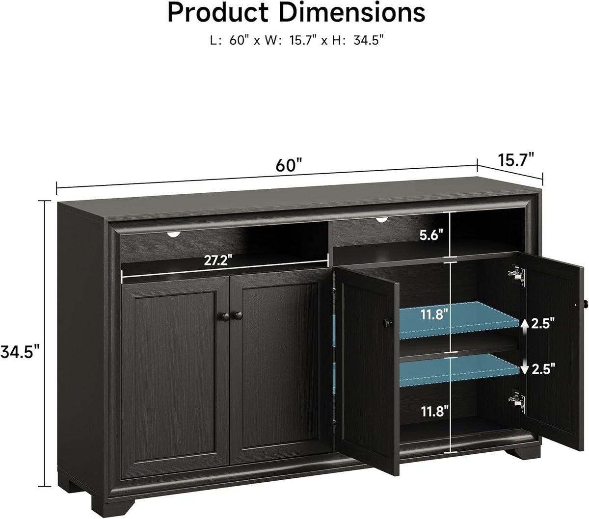 60 Inch Buffet Cabinet Sideboard with 4 Doors