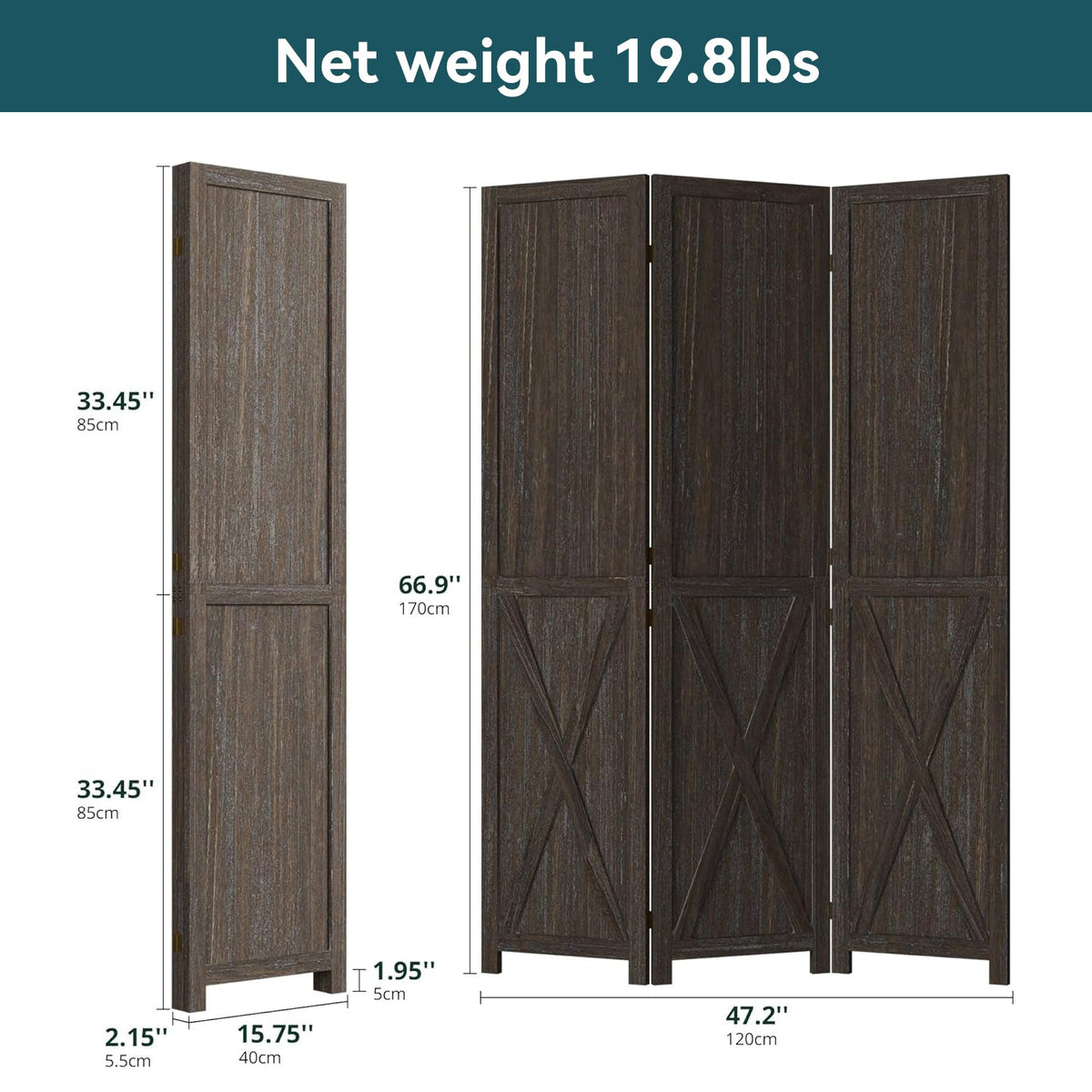 5.5 ft Solid Wood Folding Room Divider