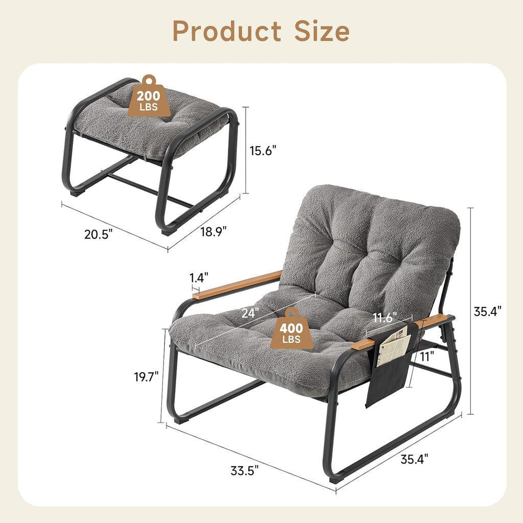 Oversized Accent Chair with Ottoman and Side Pocket