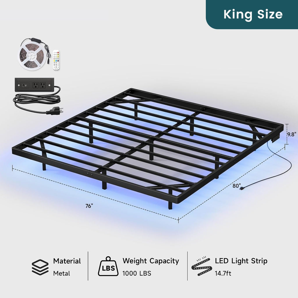 Floating Metal Platform Bed Frame with LED Lights