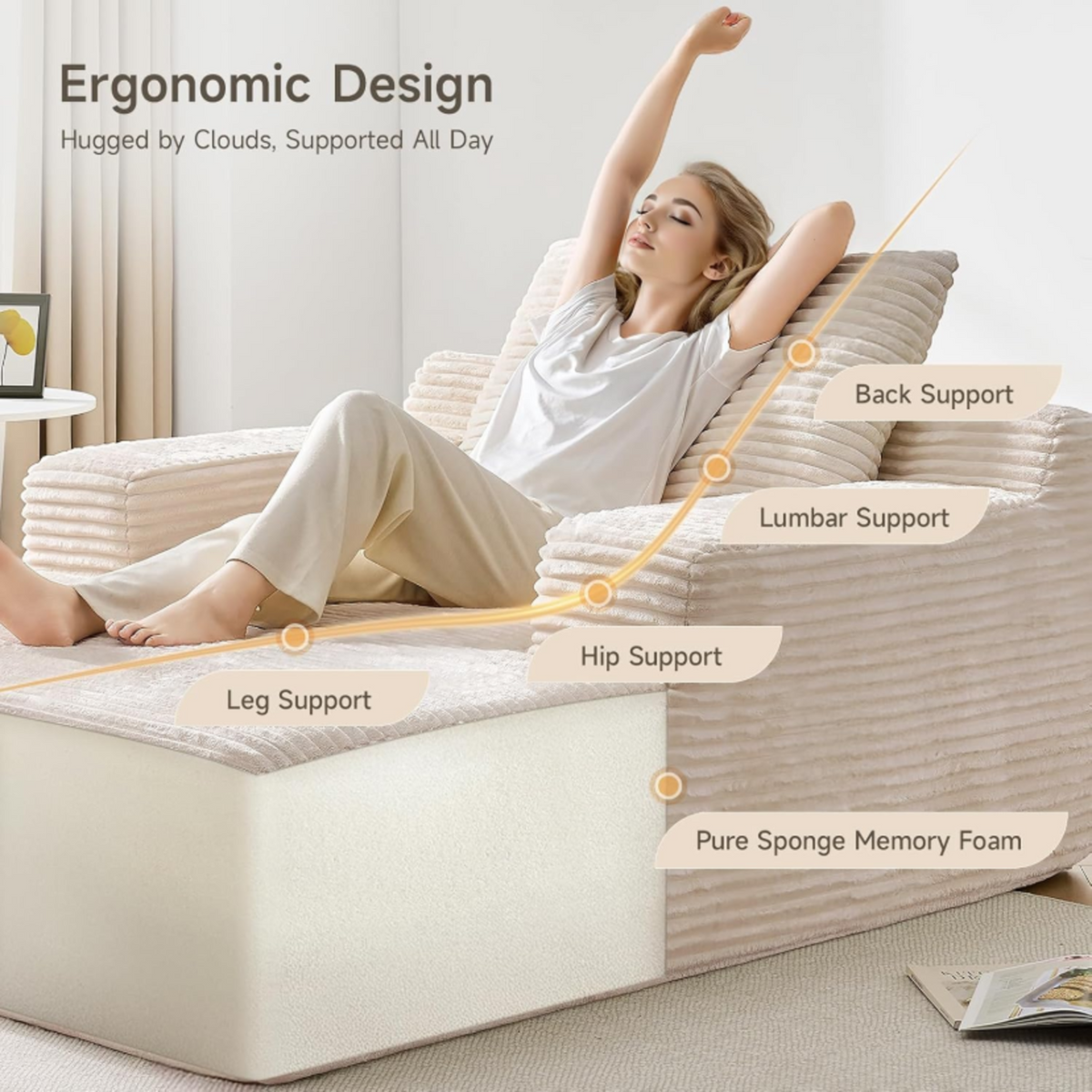 Oversized Corduroy Chaise Lounge Sleeper Chair