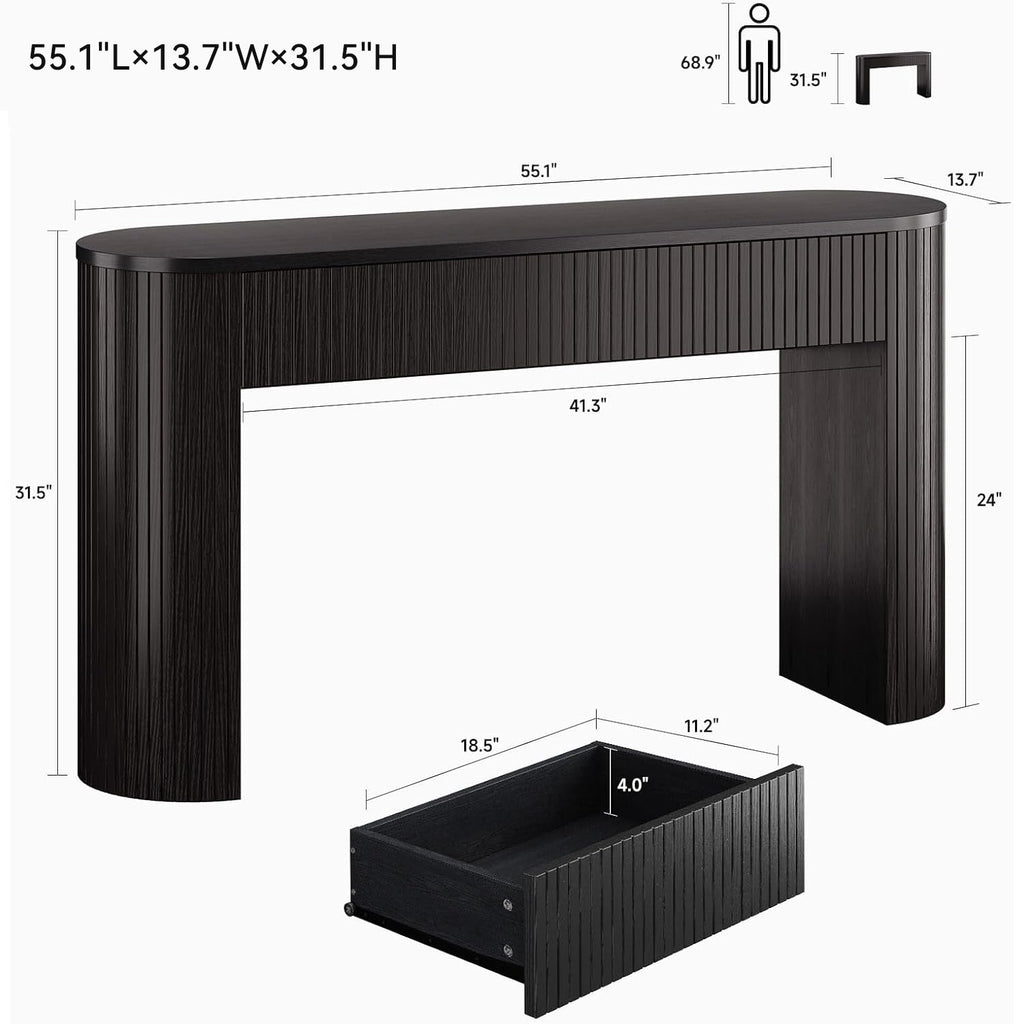55-Inch Fluted Oval Console Table with 2 Drawers
