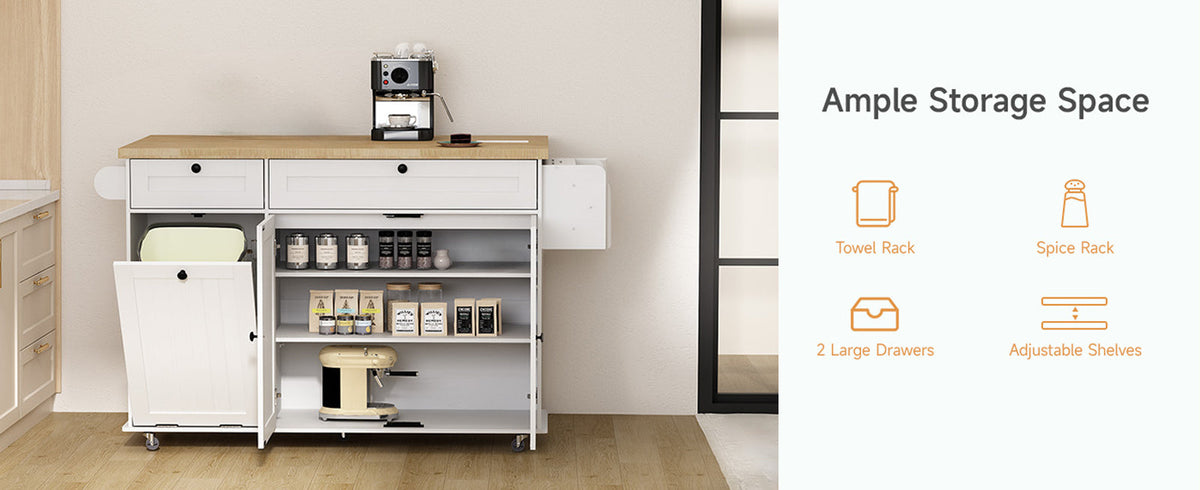 Kitchen Island Cart with Trash Can Storage on Wheels