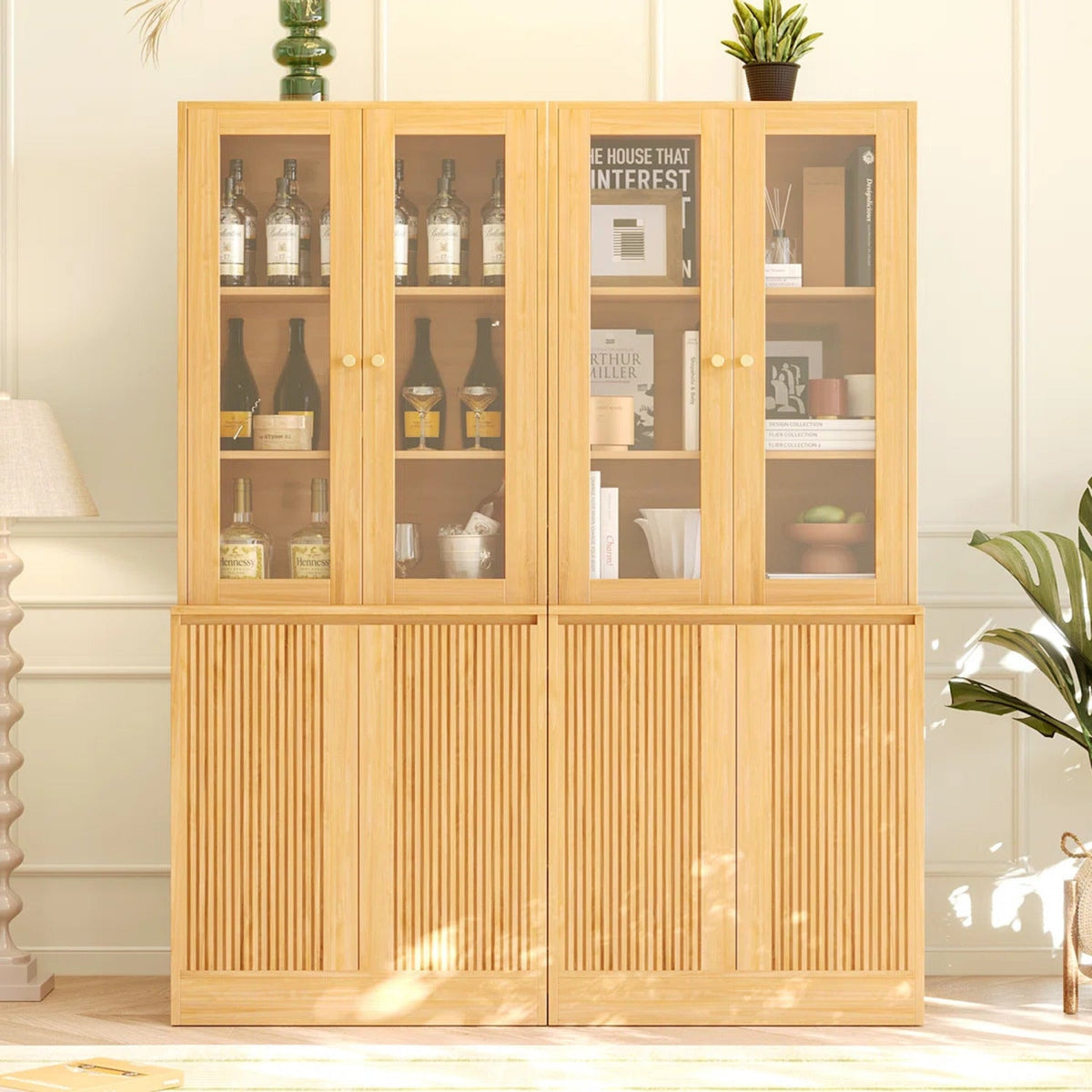 71 Inch Tall 5-Tier Bookshelf with Glass Doors