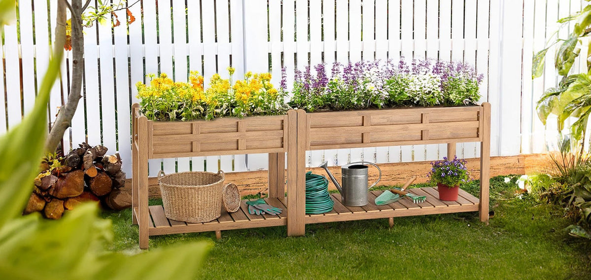 HDPS Raised Garden Bed with Legs and Storage Rack