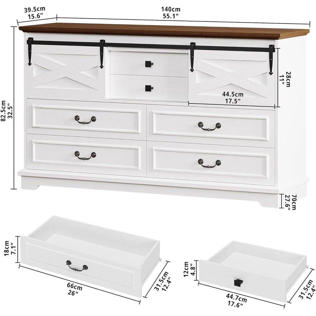 55.1 Inch Farmhouse 6 Drawer Dresser