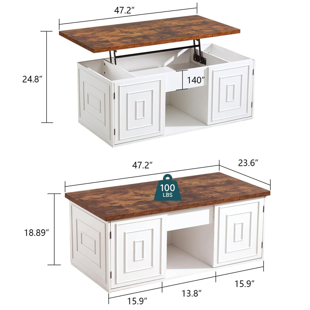 48 Inch Farmhouse Lift Top Coffee Table with Storage