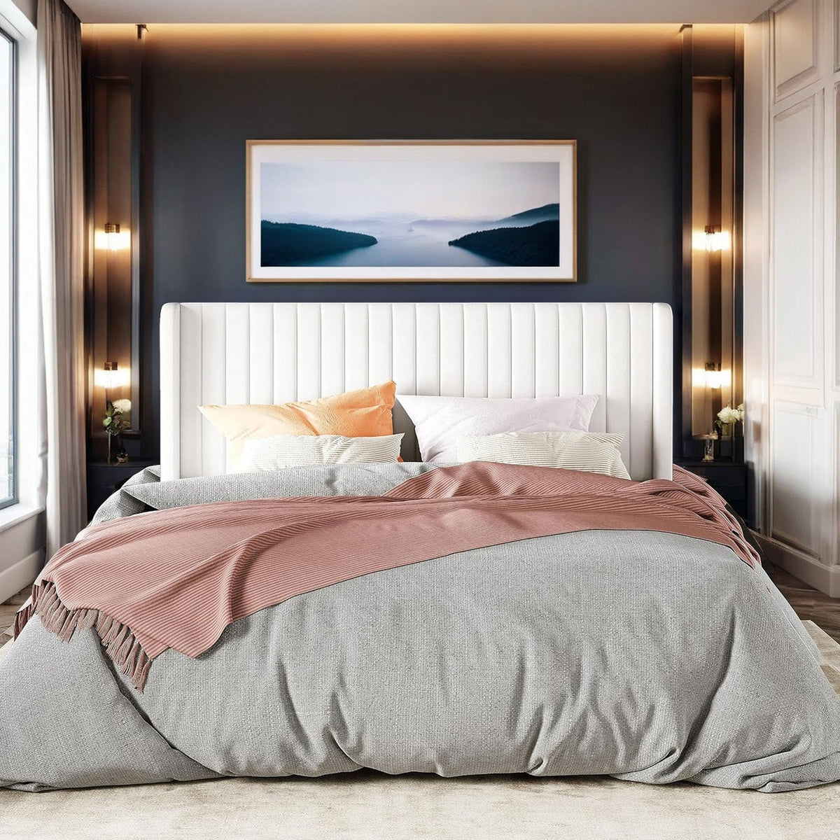 Velvet Platform Bed Frame with Tufted Headboard