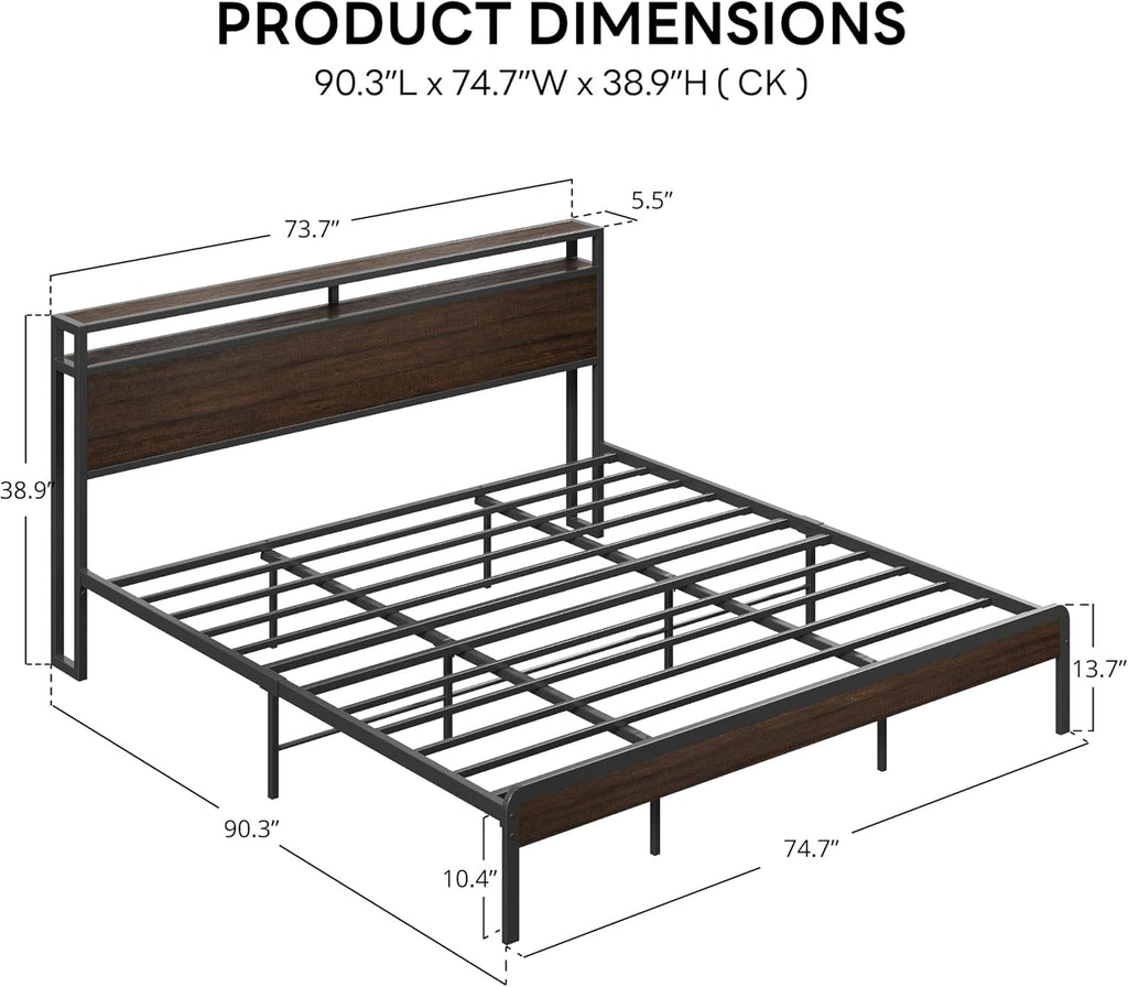 California King Bed Frame with Headboard, No Box Spring