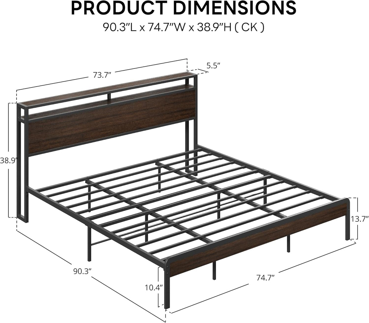 California King Bed Frame with Headboard, No Box Spring